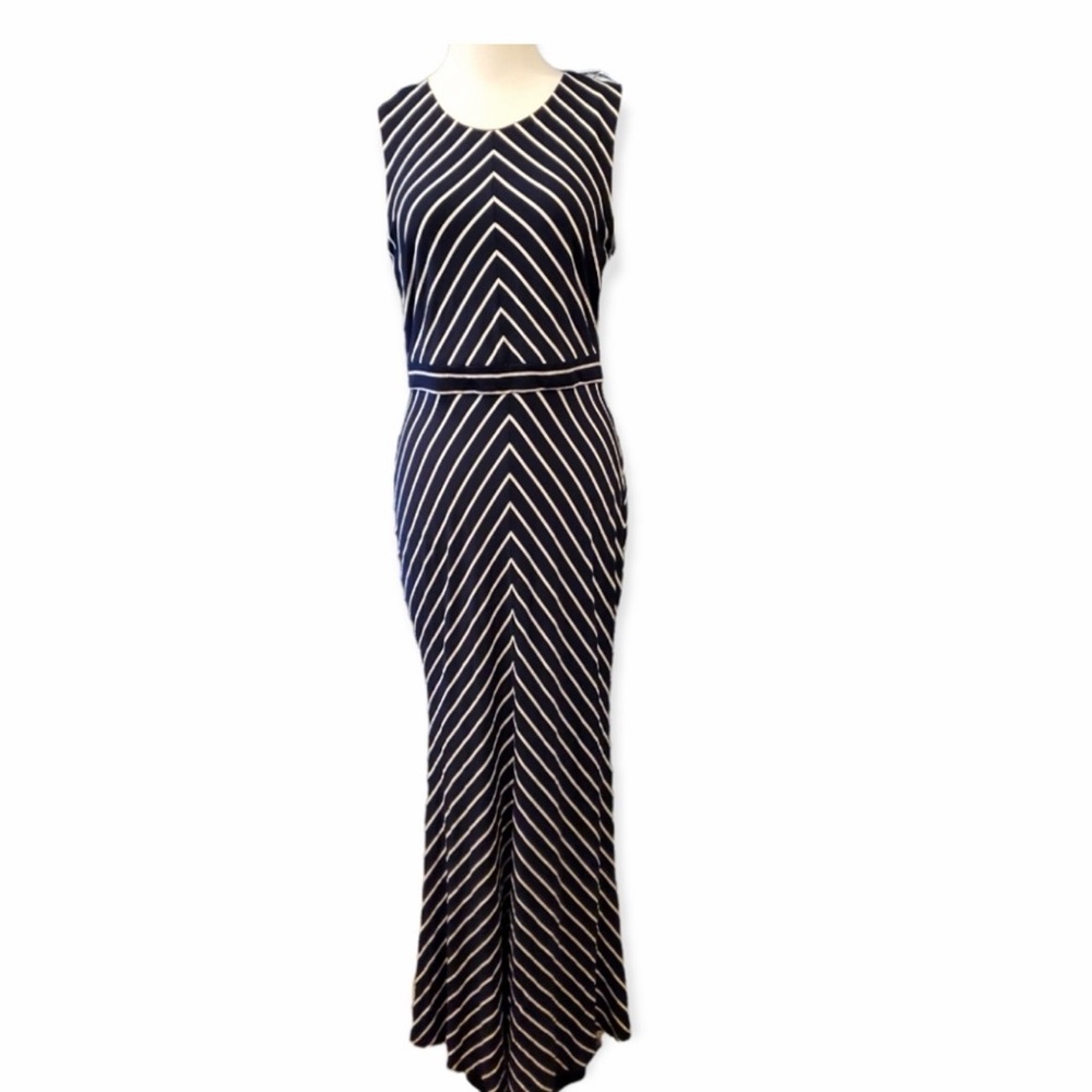 Taylor Navy Blue and White Maxi Dress M